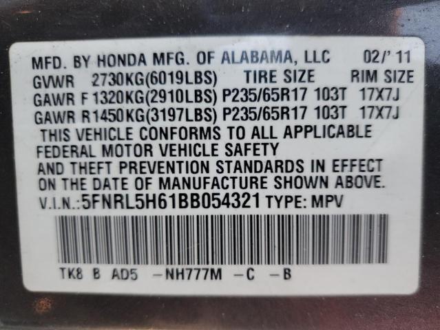 5FNRL5H61BB054321 - 2011 HONDA ODYSSEY EXL Grafit foto 13
