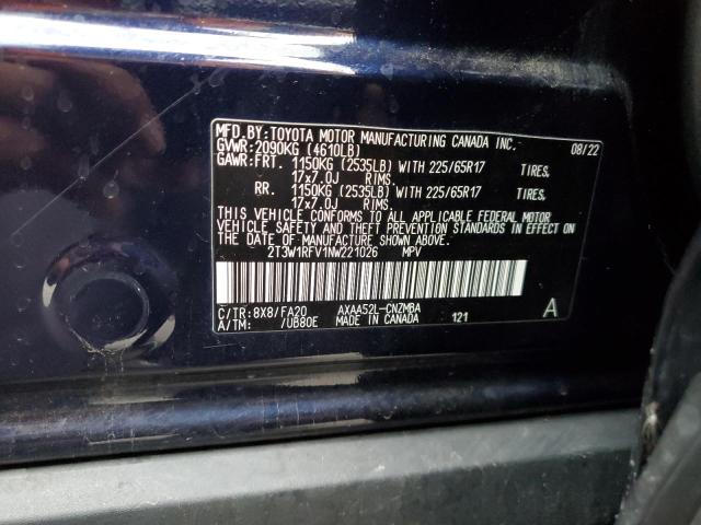 2T3W1RFV1NW221026 - 2022 TOYOTA RAV4 XLE BLUE photo 13