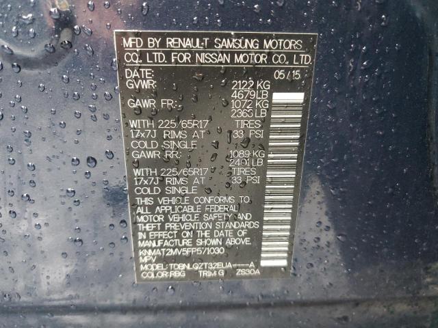 KNMAT2MV5FP571030 - 2015 NISSAN ROGUE S BLUE photo 14