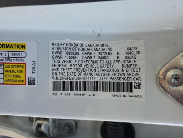 2HGFE2F58PH544442 - 2023 HONDA CIVIC SPORT Ақ фото 12