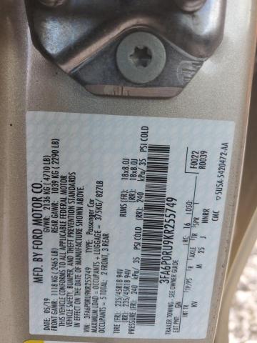 3FA6P0RU9KR255749 - 2019 FORD FUSION TITANIUM GOLD photo 12