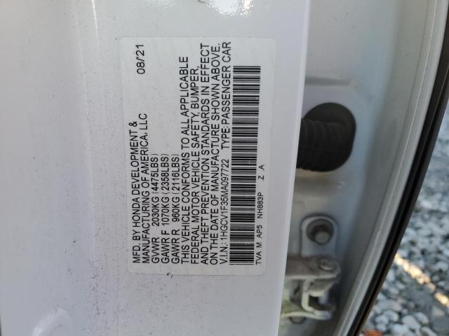 1HGCV1F35MA097722 - 2021 HONDA ACCORD SPORT Biały zdjęcie 13