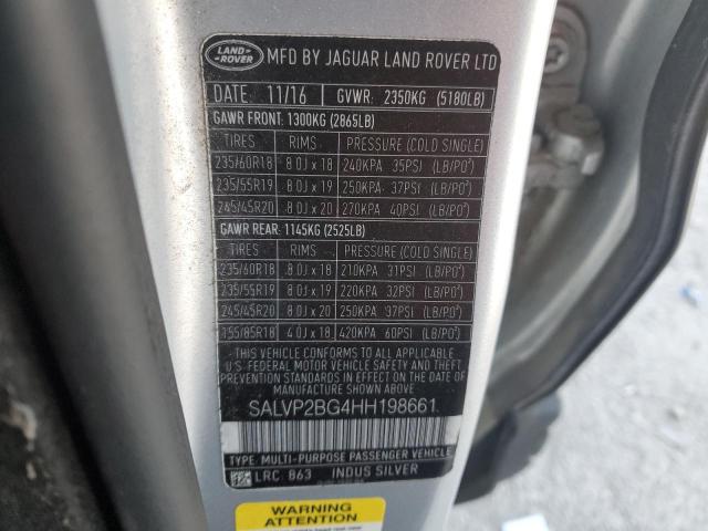 SALVP2BG4HH198661 - 2017 LAND ROVER RANGE ROVE SE SILVER photo 13