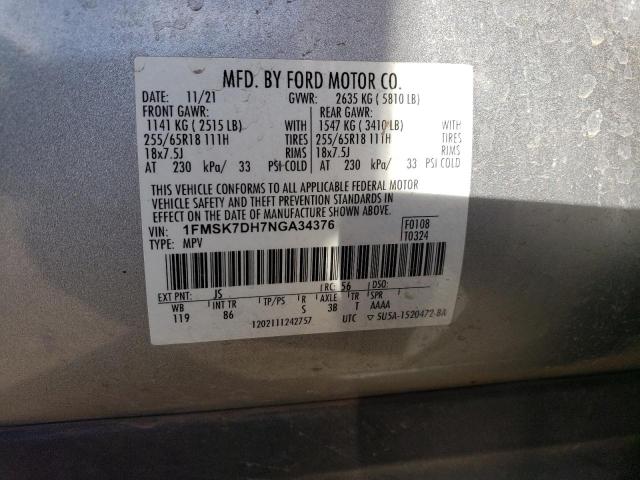 1FMSK7DH7NGA34376 - 2022 FORD EXPLORER XLT Gümüş fotoğraf 13