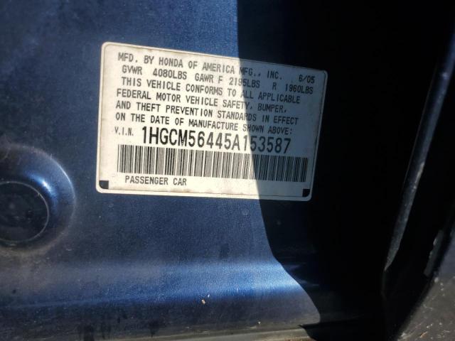 1HGCM56445A153587 - 2005 HONDA ACCORD LX Niebieski zdjęcie 12