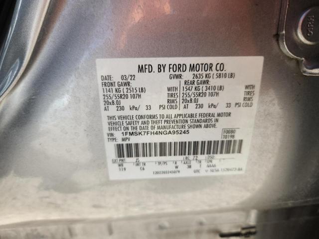 1FMSK7FH4NGA95245 - 2022 FORD EXPLORER LIMITED Сріблястий фото 13