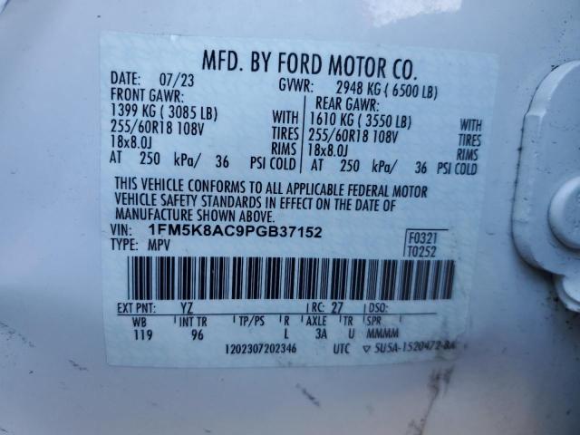 1FM5K8AC9PGB37152 - 2023 FORD EXPLORER POLICE INTERCEPTOR Blanc photo 13