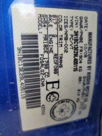 3N1BC13E29L405115 - 2009 NISSAN VERSA S BLUE photo 12