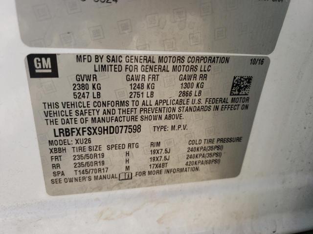 LRBFXFSX9HD077598 - 2017 BUICK ENVISION PREMIUM II Ağ foto 14