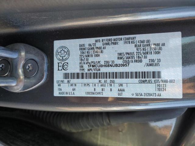 1FMCU0H68NUB20957 - 2022 FORD ESCAPE SEL 石墨色 照片 13