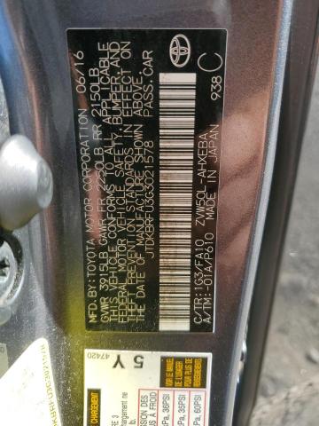 JTDKBRFU3G3021578 - 2016 TOYOTA PRIUS 灰色 照片 12