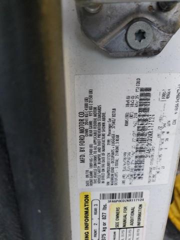 3FA6P0CD2KR117124 - 2019 FORD FUSION SEL WHITE photo 12