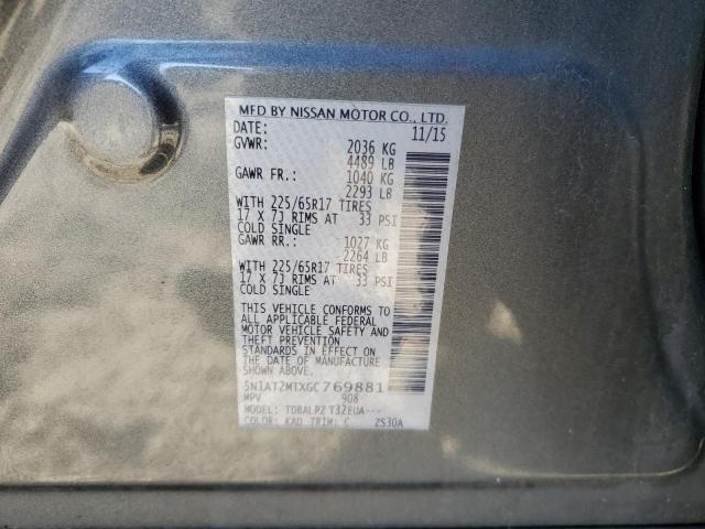 5N1AT2MTXGC769881 - 2016 NISSAN ROGUE S GRAY photo 14
