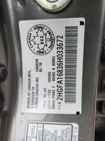 2HGFA16836H033672 - 2006 HONDA CIVIC EX SILVER photo 12