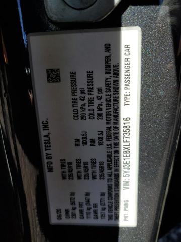 5YJ3E1EBXLF735816 - 2020 TESLA MODEL 3 رمادي صورة 12