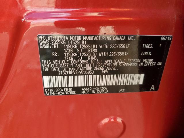 2T3ZFREV2FW205953 - 2015 TOYOTA RAV4 LE RED photo 13