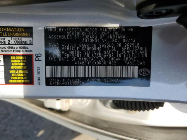 4T4BF1FKXDR301882 - 2013 TOYOTA CAMRY L 银色 照片 13