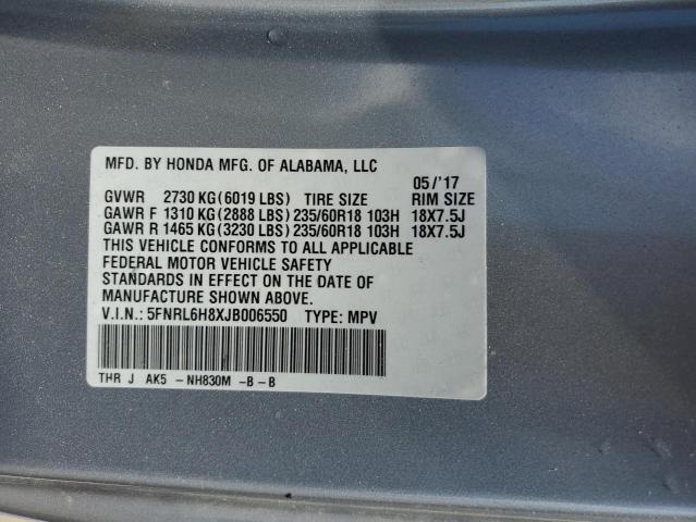 5FNRL6H8XJB006550 - 2018 HONDA ODYSSEY TOURING Күміс фото 13