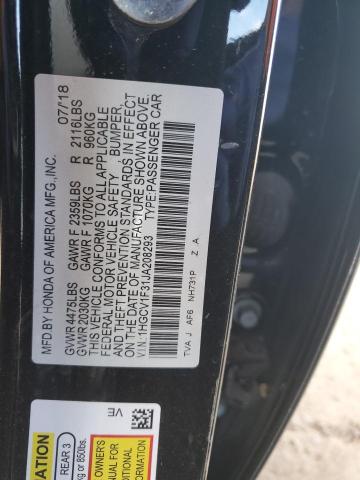 1HGCV1F31JA208293 - 2018 HONDA ACCORD SPORT أسود صورة 13