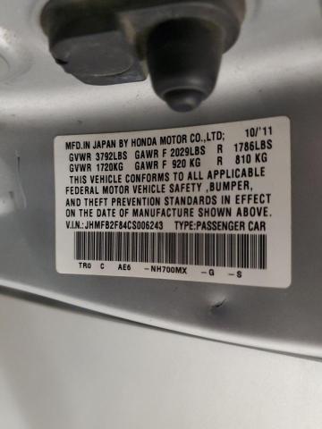 JHMFB2F84CS006243 - 2012 HONDA CIVIC EX Gümüş foto 12