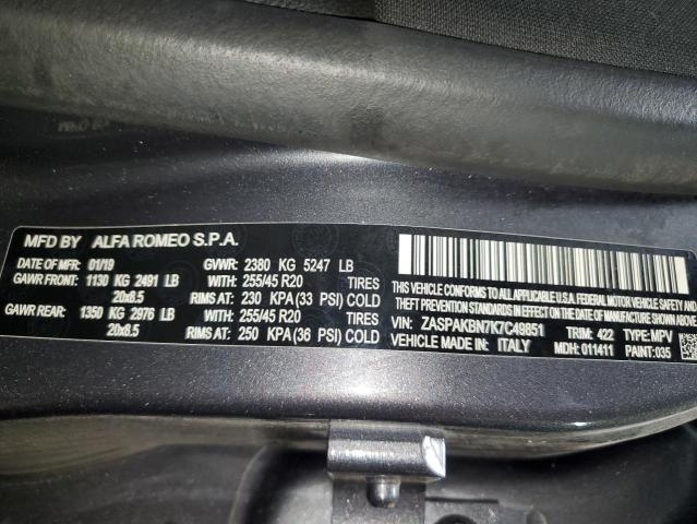 ZASPAKBN7K7C49851 - 2019 ALFA ROMEO STELVIO TI GRAY photo 13
