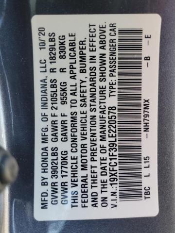 19XFC1F39LE220578 - 2020 HONDA CIVIC EX GRAY photo 13