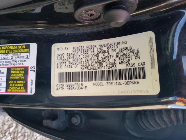 5YFBU4EEXDP172458 - 2013 TOYOTA COROLLA BASE Черный фото 12