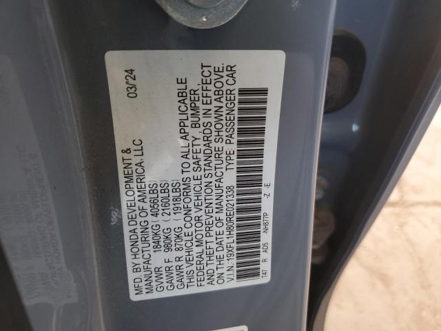 19XFL1H80RE021338 - 2024 HONDA CIVIC SPORT TOURING GRAY photo 12