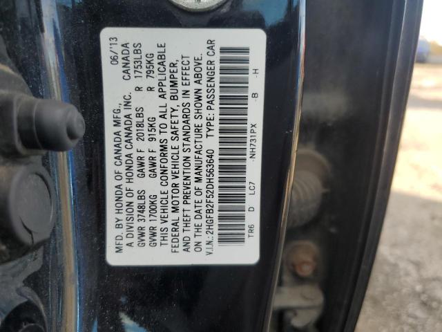 2HGFB2F52DH563640 - 2013 HONDA CIVIC LX 黑色 照片 12