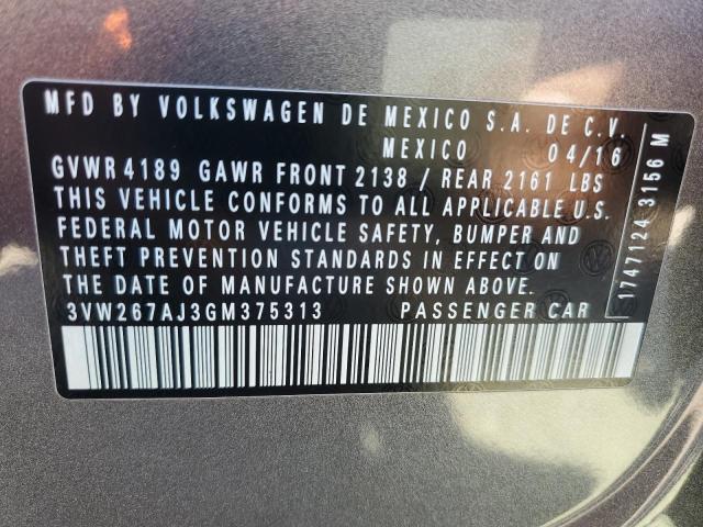 3VW267AJ3GM375313 - 2016 VOLKSWAGEN JETTA S ნაცრისფერი ფოტო 12