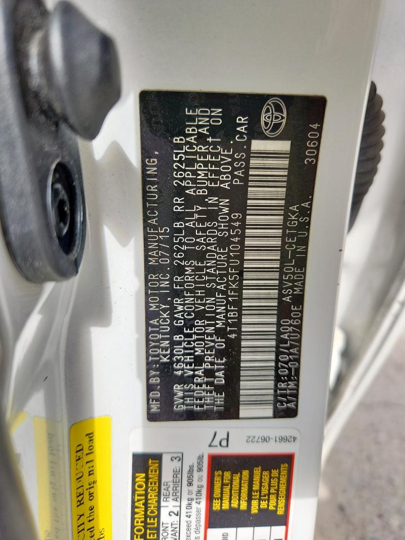 4T1BF1FK5FU104549 - 2015 TOYOTA CAMRY LE თეთრი ფოტო 13