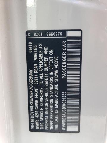 WVWBB7AJ6BW031255 - 2011 VOLKSWAGEN GOLF WHITE photo 12