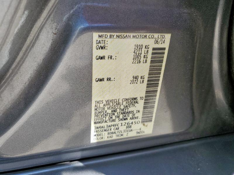 1N4AL3AP4FC126450 - 2015 NISSAN ALTIMA 2.5 GRAY photo 12