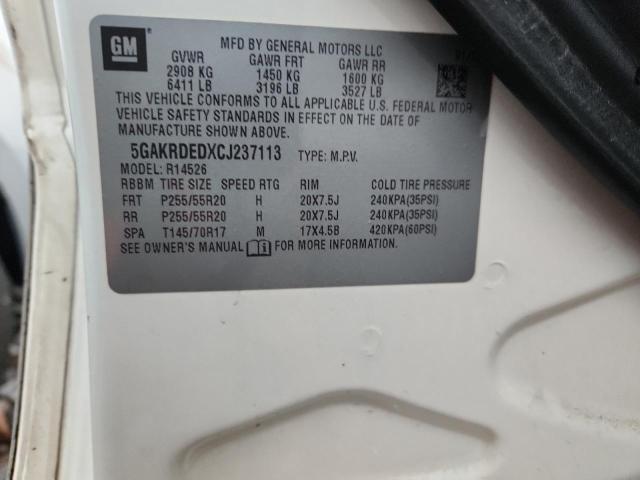 5GAKRDEDXCJ237113 - 2012 BUICK ENCLAVE WHITE photo 12