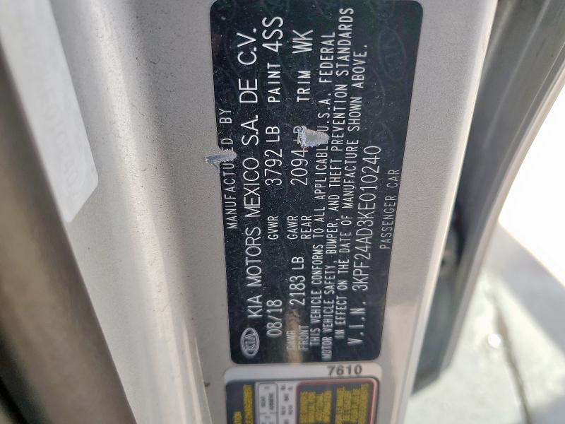 3KPF24AD3KE010240 - 2019 KIA FORTE FE Gümüş foto 13