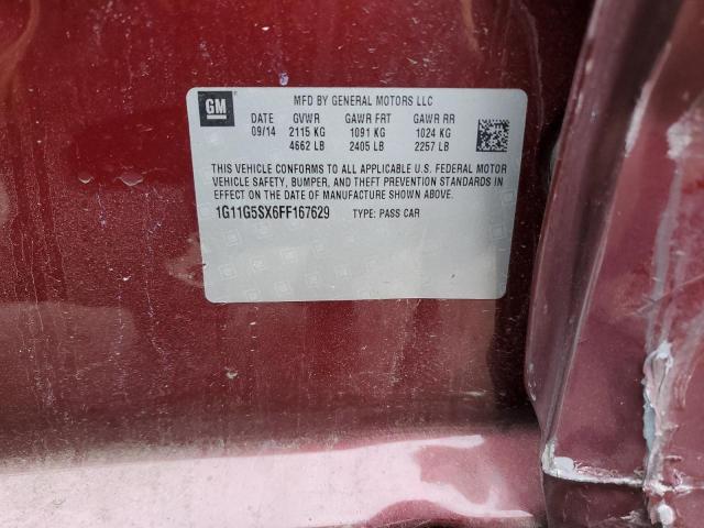 1G11G5SX6FF167629 - 2015 CHEVROLET MALIBU LTZ 红色 照片 12