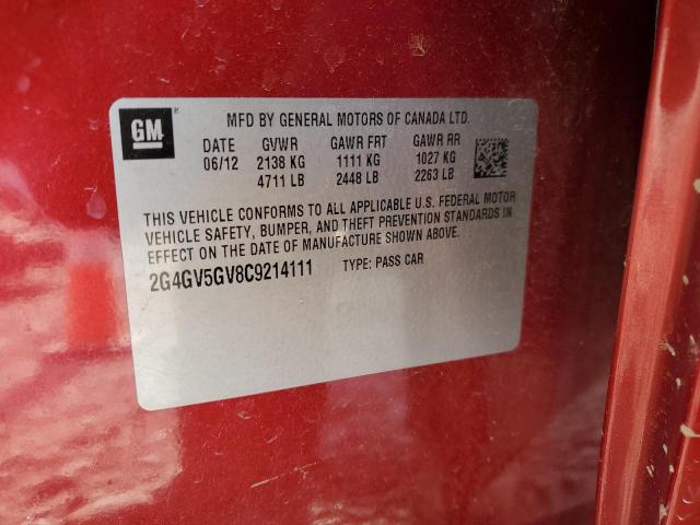 2G4GV5GV8C9214111 - 2012 BUICK REGAL GS RED photo 13