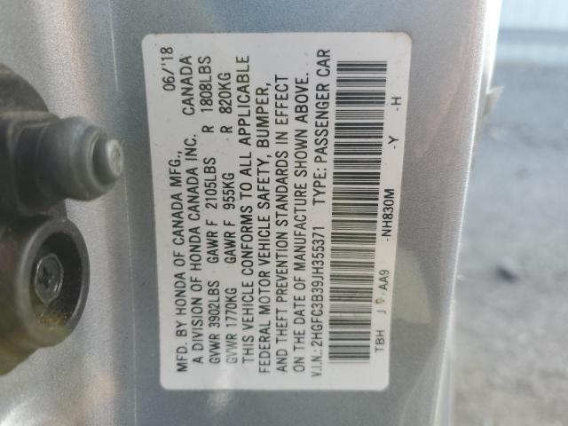 2HGFC3B39JH355371 - 2018 HONDA CIVIC EX SILVER photo 12