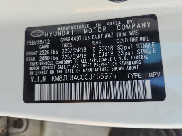 KM8JU3AC0CU488975 - 2012 HYUNDAI TUCSON GLS WHITE photo 12