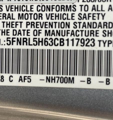 5FNRL5H63CB117923 - 2012 HONDA ODYSSEY EXL 灰色 照片 10