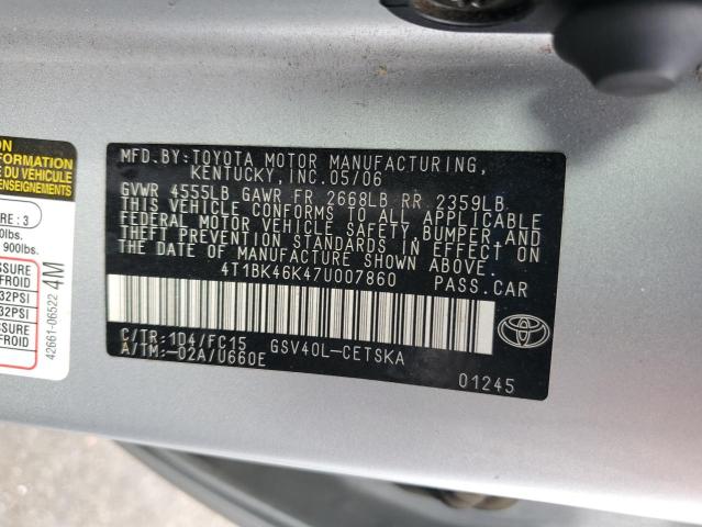 4T1BK46K47U007860 - 2007 TOYOTA CAMRY LE SILVER photo 12