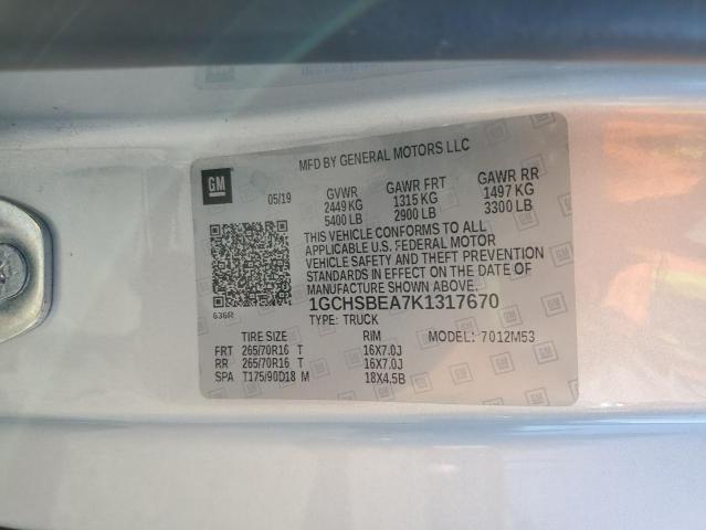 1GCHSBEA7K1317670 - 2019 CHEVROLET COLORADO Plata foto 12