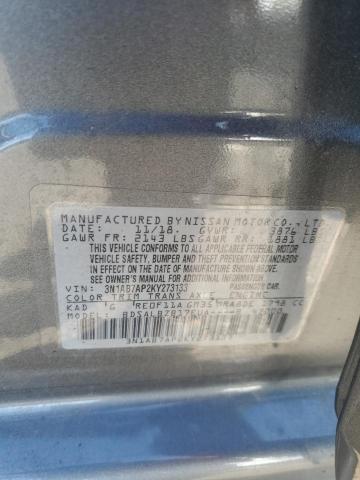 3N1AB7AP2KY273133 - 2019 NISSAN SENTRA S Gri fotoğraf 13