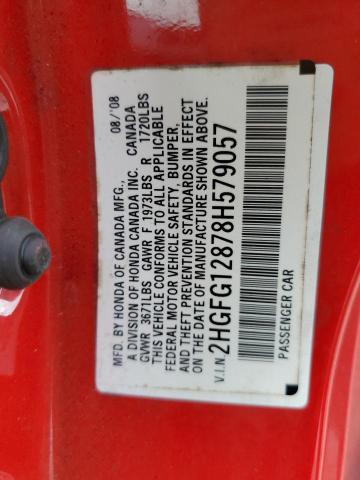 2HGFG12878H579057 - 2008 HONDA CIVIC EX RED photo 12