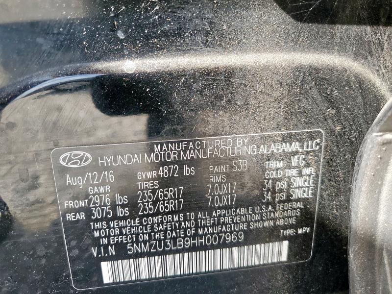 5NMZU3LB9HH007969 - 2017 HYUNDAI SANTA FE S BLACK photo 13