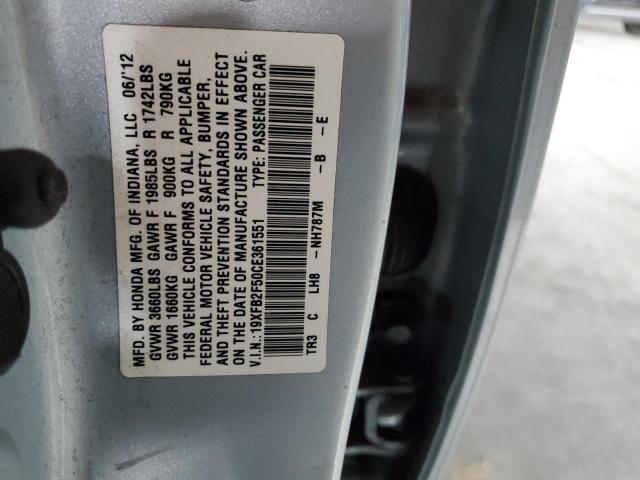 19XFB2F50CE361551 - 2012 HONDA CIVIC LX SILVER photo 12