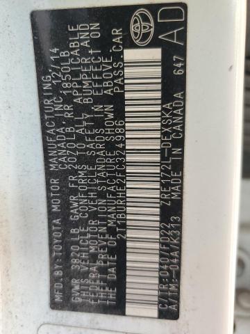 2T1BURHE2FC324986 - 2015 TOYOTA COROLLA L WHITE photo 13