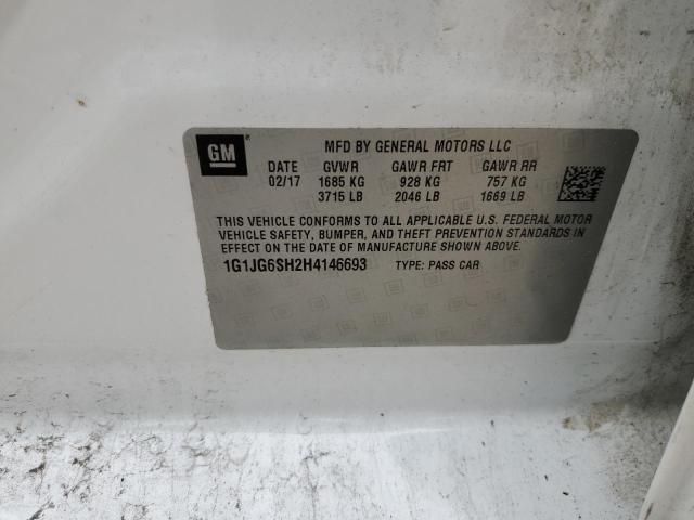 1G1JG6SH2H4146693 - 2017 CHEVROLET SONIC WHITE photo 12