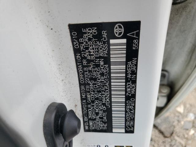JTDKN3DU5A0157324 - 2010 TOYOTA PRIUS 白色 照片 12