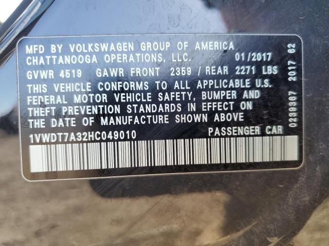 1VWDT7A32HC049010 - 2017 VOLKSWAGEN PASSAT R-LINE გრაფიტი ფოტო 13